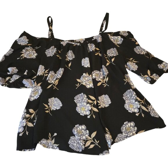 Torrid Plus Size 1 Sheer Black Top 3/4 Sleeves Cold Shoulder Adjustable Straps - Picture 1 of 6
